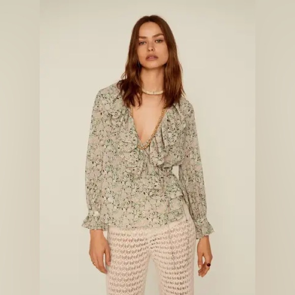 NWT Mango Floral Blouse with Ruffles Size US 4 - Picture 1 of 8